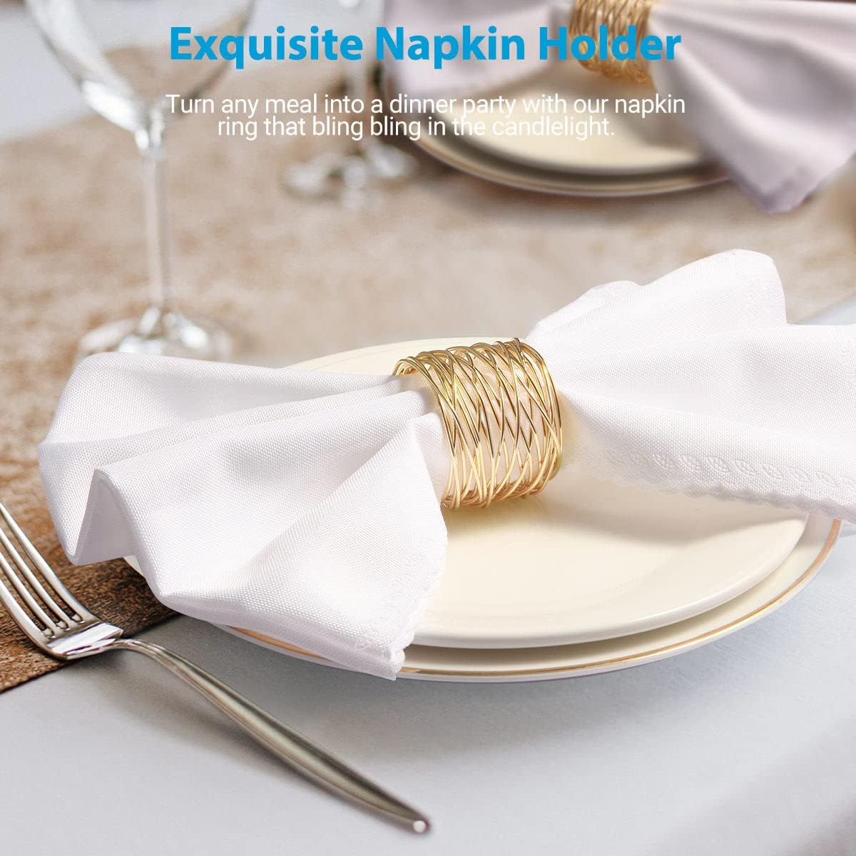 Twisted Wire Mesh Napkin Rings Holders Décor Dinner Party Wedding Christmas / Gold / Set of 12