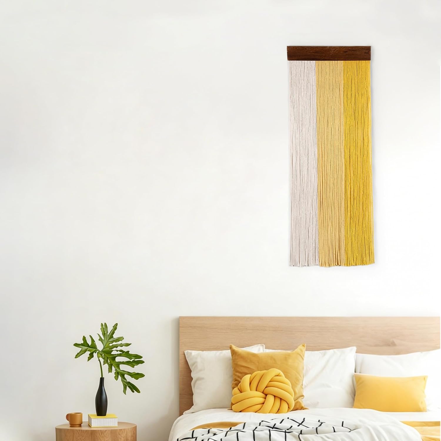 Yellow Large Macrame Wall Hanging Boho Yellow and Beige Wall Decor Handmade Woven / Yellow Beige