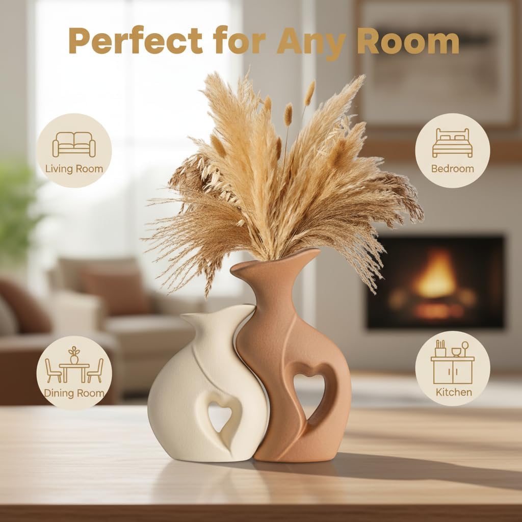 Nordic Ceramic Vase / Beige and Brown / Set of 2