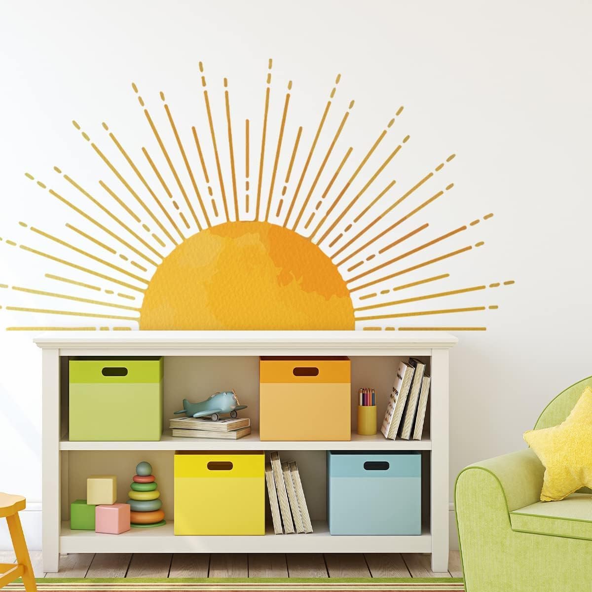 Large Boho Half Sun Wall Decals Removable Sunshine Wall Sticker Vinyl Peel / Style 9 / 43.3 x 22.2