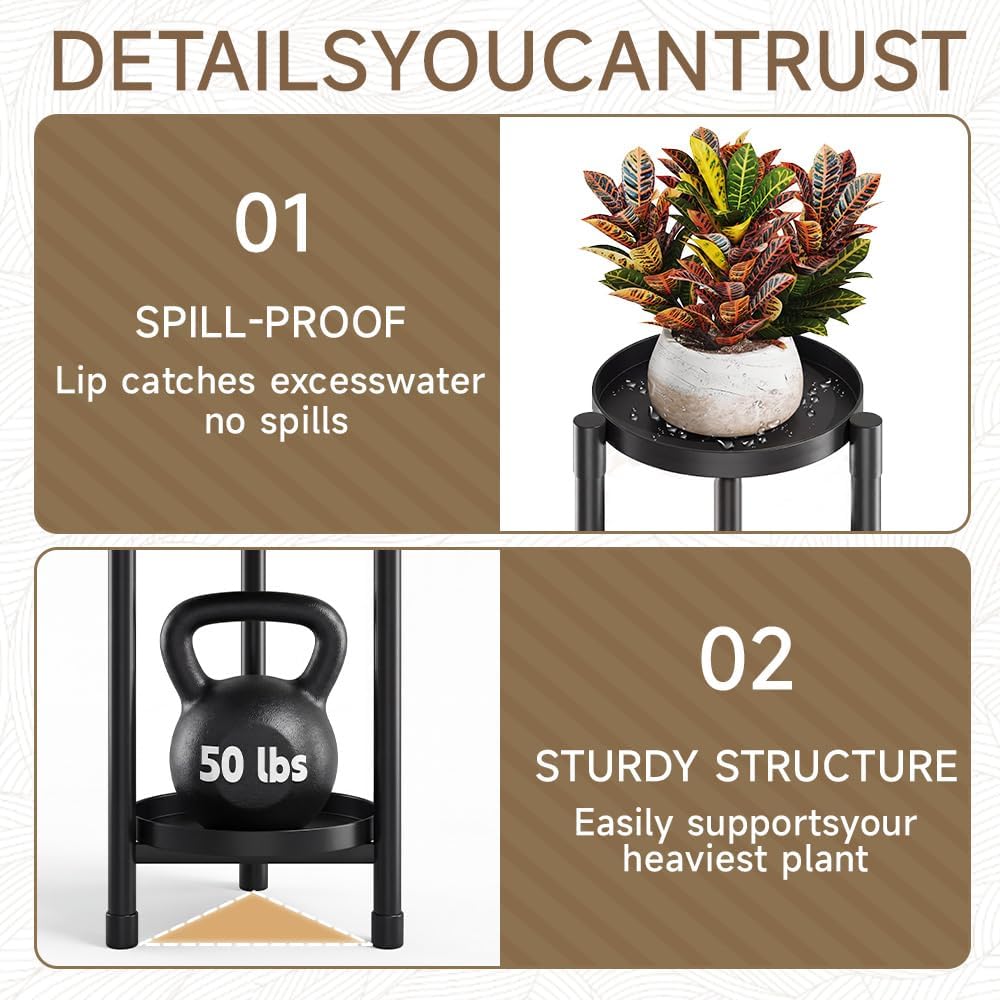 2 Tier Black Plant Stand Indoor Outdoor,30 Inch Tall Metal Flower