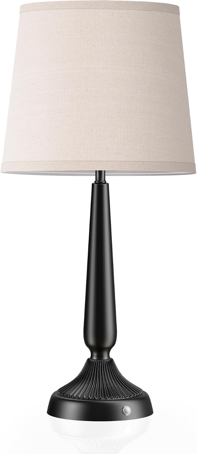 Cordless Table Lamp, 5000mAh Battery Rechargeable Touch Lamp, 3-Level Brightness Bedside Lamps, Modern Black Iron