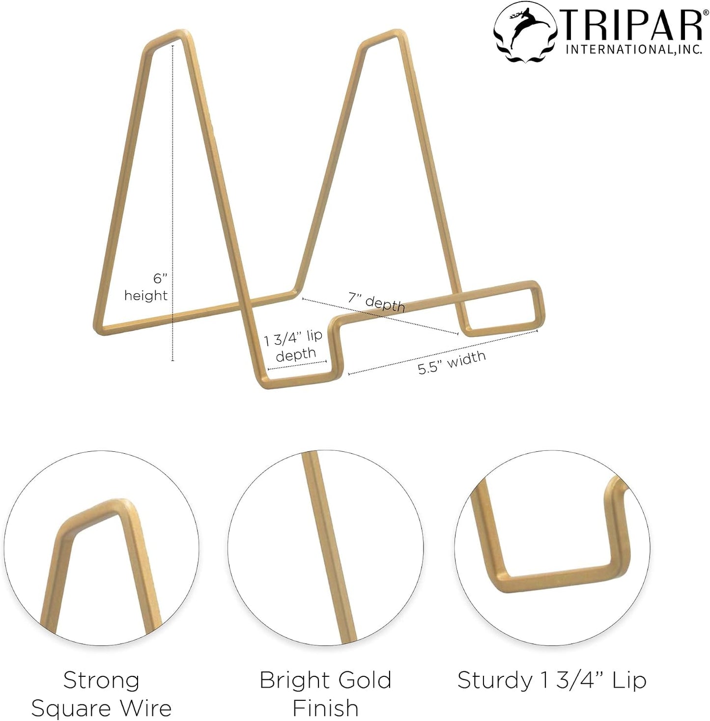 Tripar 6-Pack 6-Inch Metal Gold Painted Square Book Holder/Stand, Wire Mini Easel, Small Photo Stands for Table