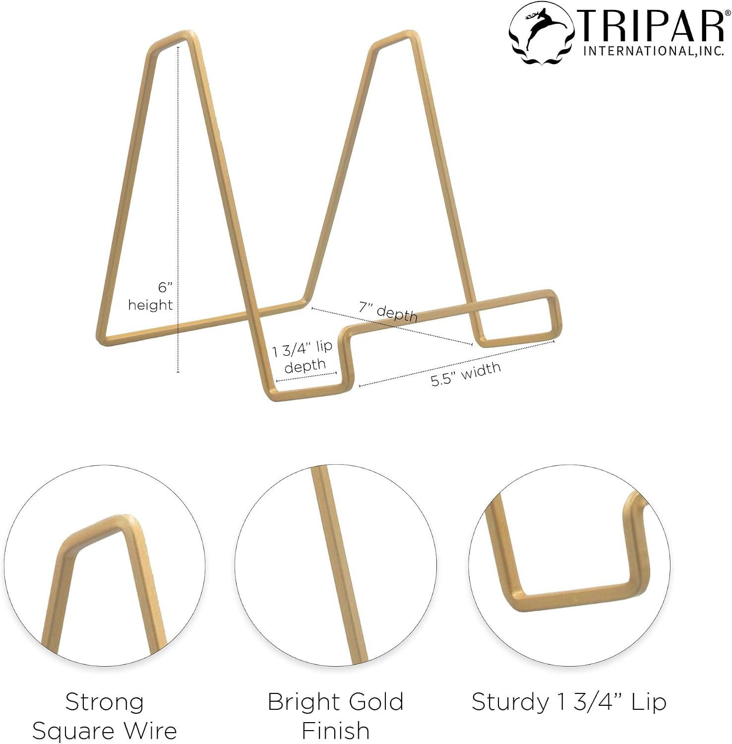 Tripar 6-Pack 6-Inch Metal Gold Painted Square Book Holder/Stand, Wire Mini Easel, Small Photo Stands for Table