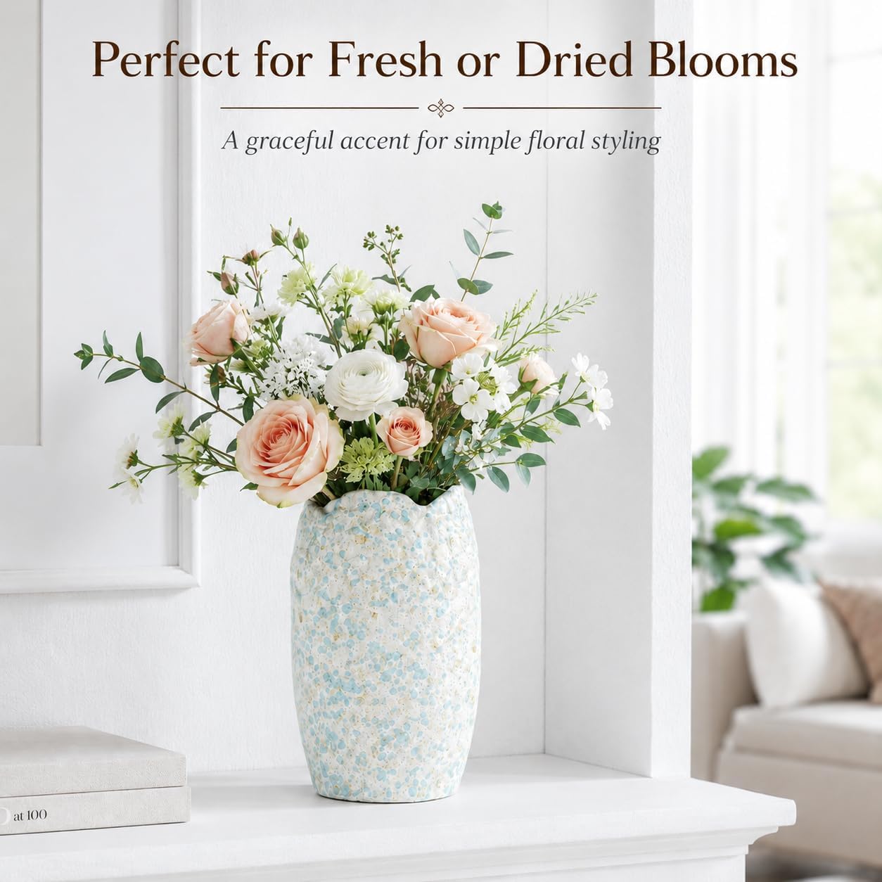 Ceramic Vases / Decorative Flower / Blue White 3 Set / Set of 3