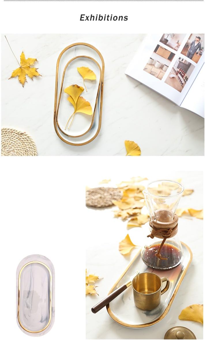 Chic Ceramic Marble Oval Dessert Plate Cake Plate Jewelry Dish Ring Dish Cosmetics / Gold Edge
