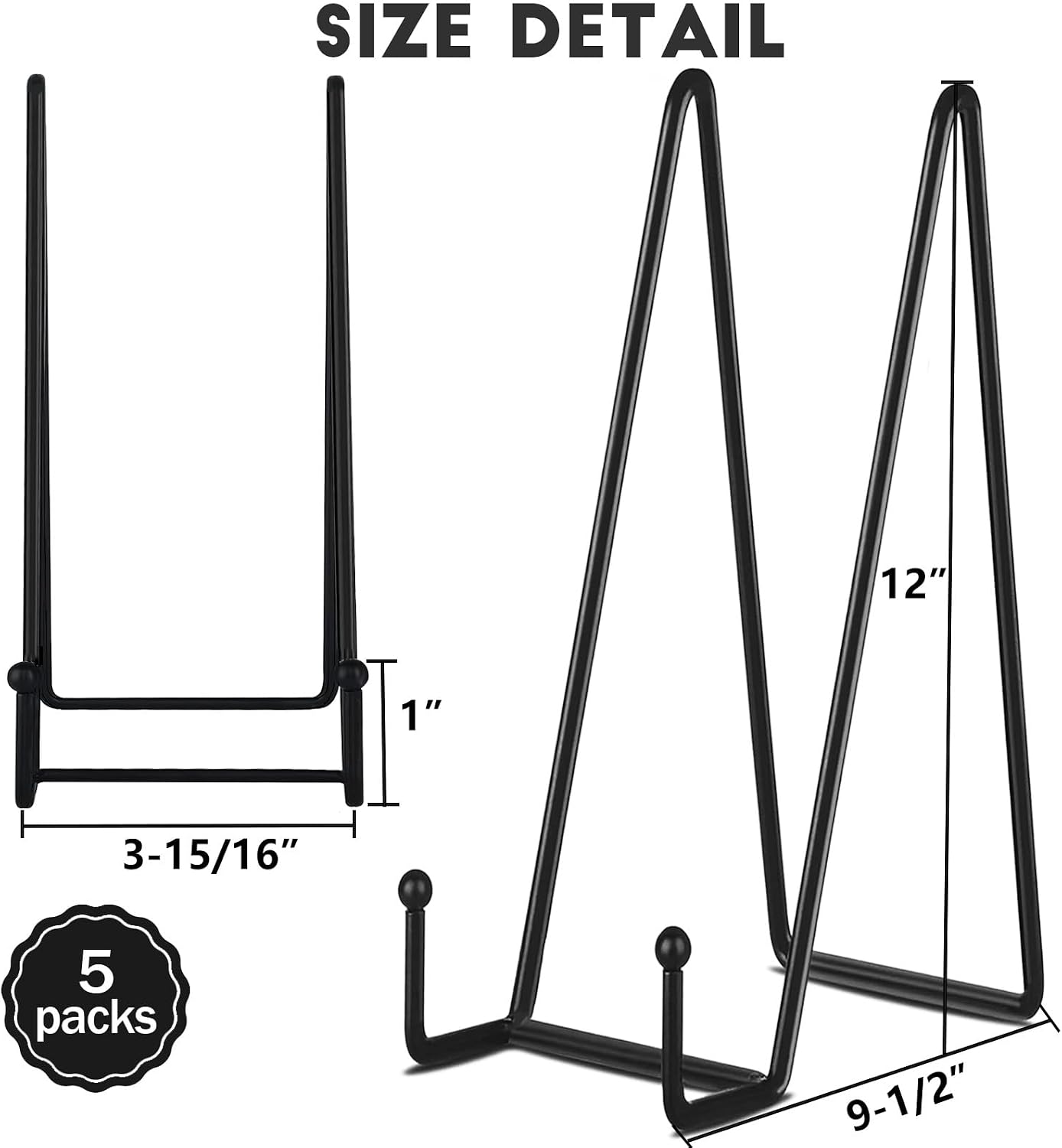 Large Metal Frame Stand for Picture / Black / 12 Inch / Set of 5
