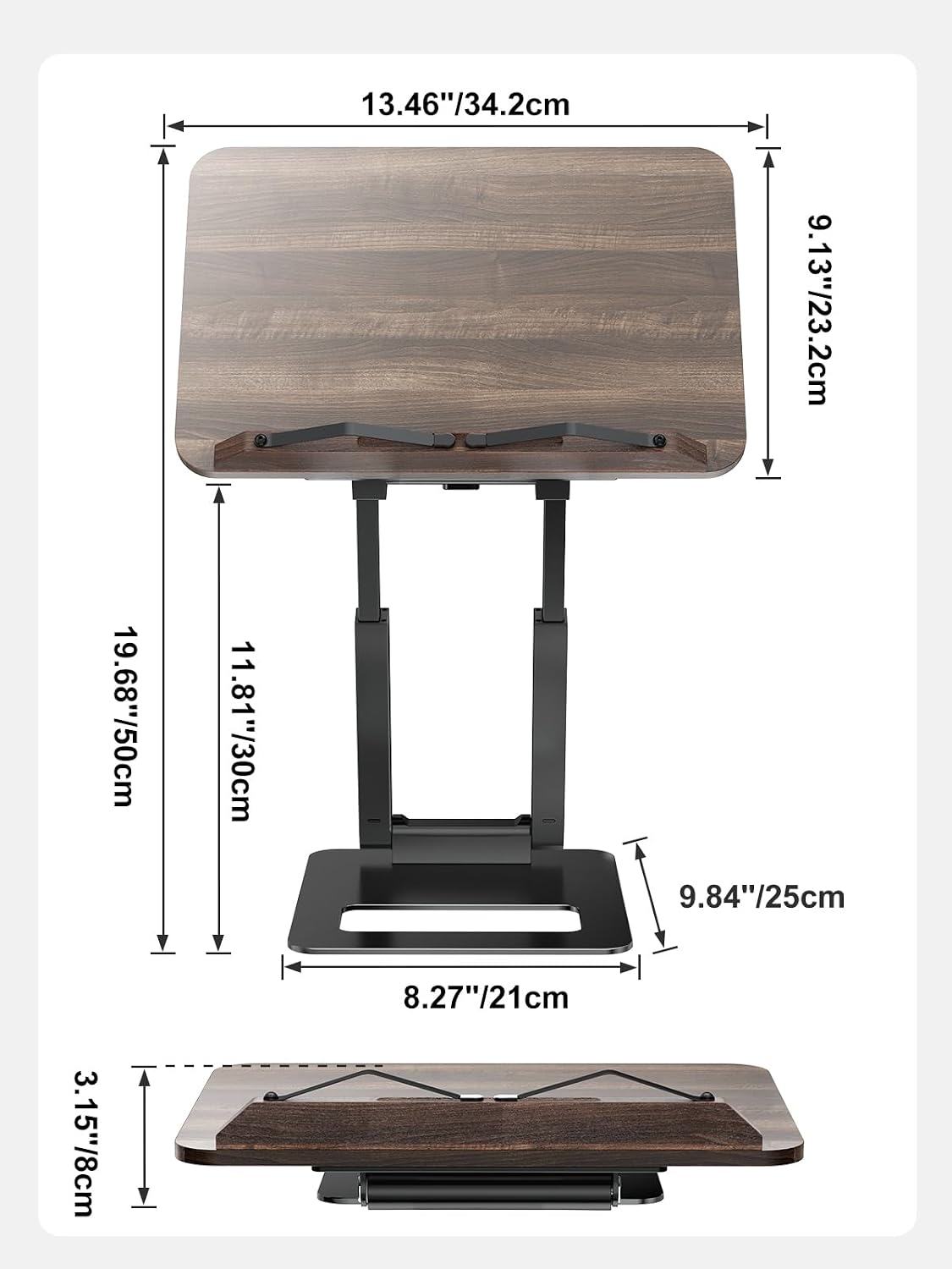 Tounee Telescopic Book Holder - Adjustable Height Cookbook Stand with Elastic Page Clips (Black)