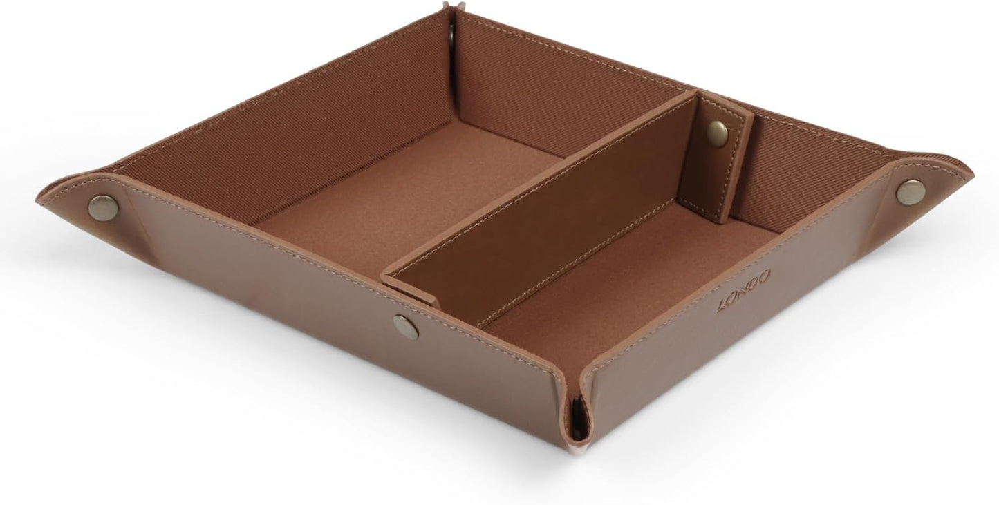 Londo PU Vegan Leather Valet Tray for Men — Catchall EDC for Keys, Wallet, Watch, AirPods — Nightstand & Entryway Tray