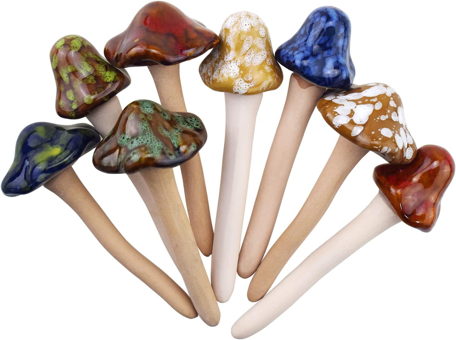 Ceramic Mushroom Statue Garden Pot Decoration Mushroom Figurine Indoor and Outdoor / Set of 8