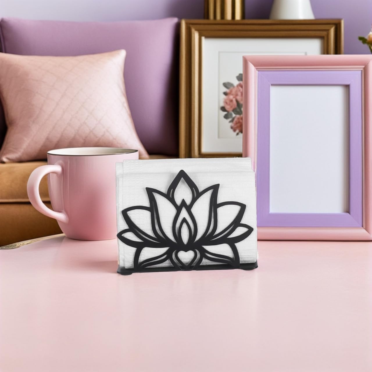 Wrought Iron Lotus Flower Napkin Holder Decorative Metal Napkin Stand