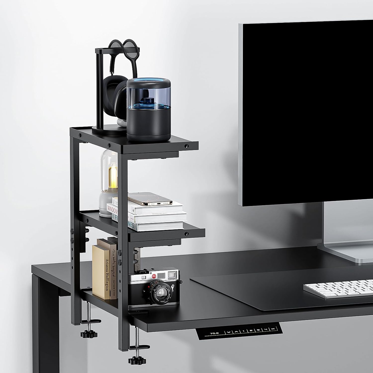2-Tier Desk Shelf | Desk Organization Expandable Clamp on Desk Shelf Desktop Accessories for Offices and Game Rooms