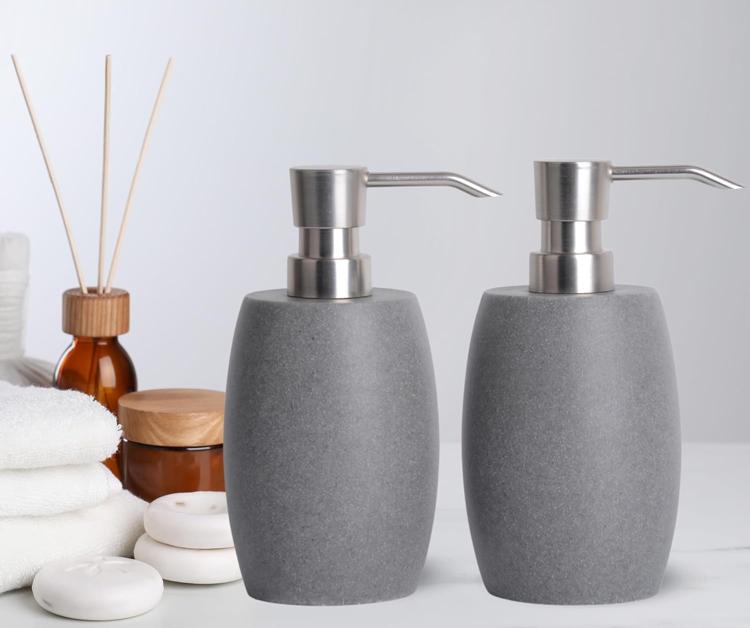 Clasin Home Sandstone Textured Resin Soap Dispenser with Metallic Pump and Waterproof Bottle Labels for Bathroom