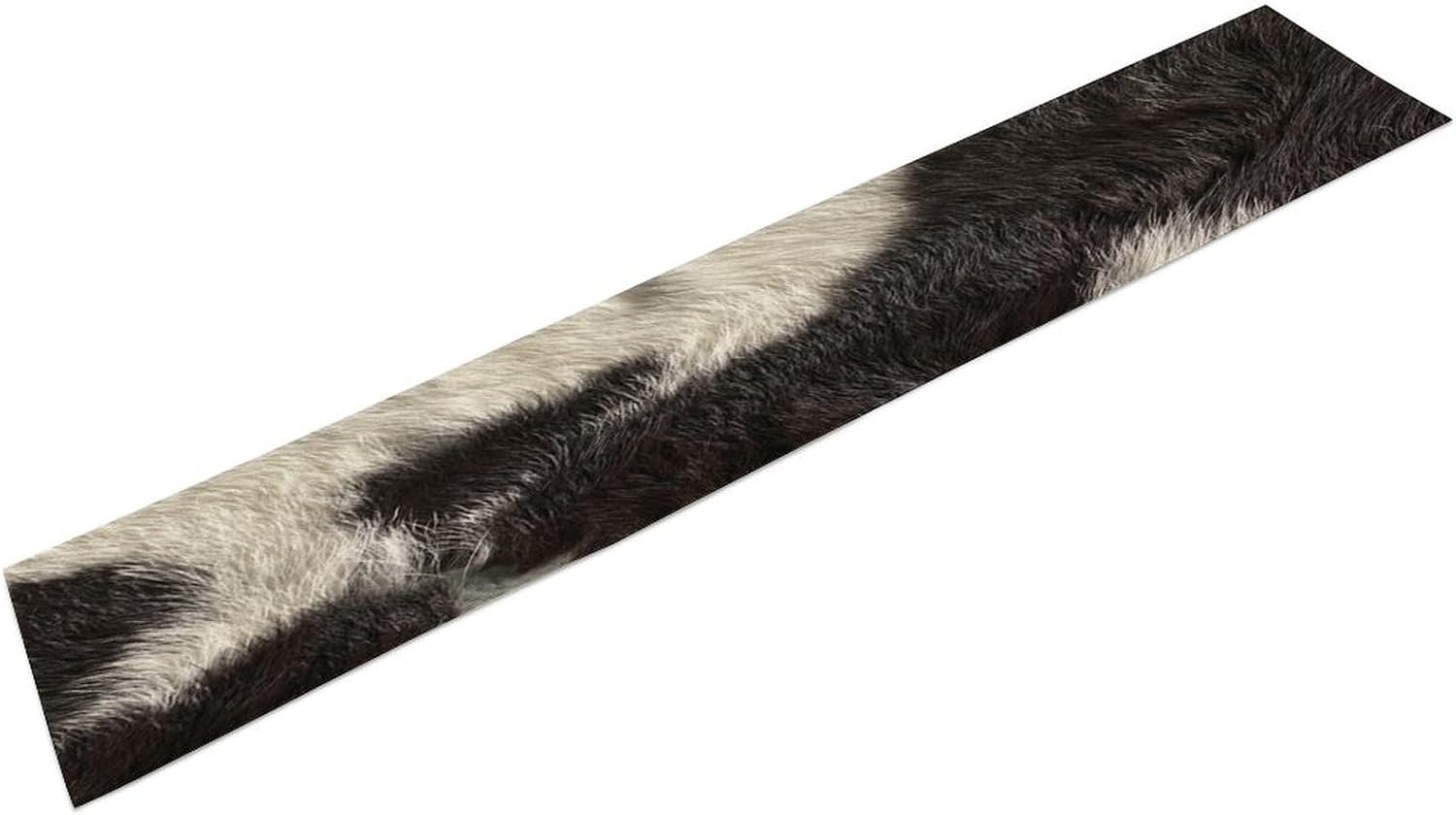 Cowhide Table Runner Black and White Milk Cow Western Style 3D Cow Fur Skin Texture Table Runner for Living Room