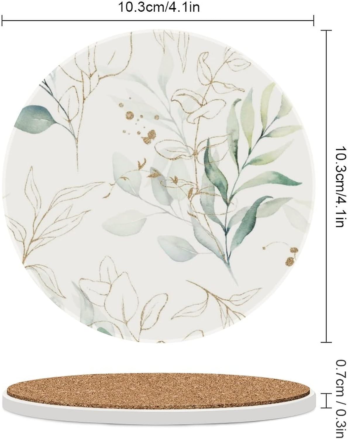 Holder / Coasters for Drinks Absorbent / Abstract Watercolor Floral Green Leaves