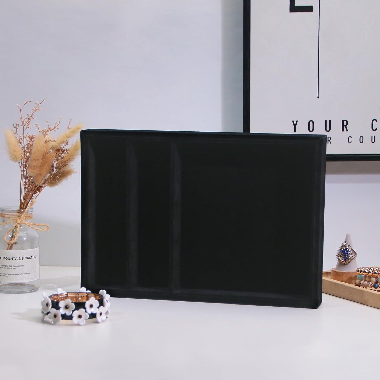 Bedside Organizer Tray / 3 Grid / Black Velvet