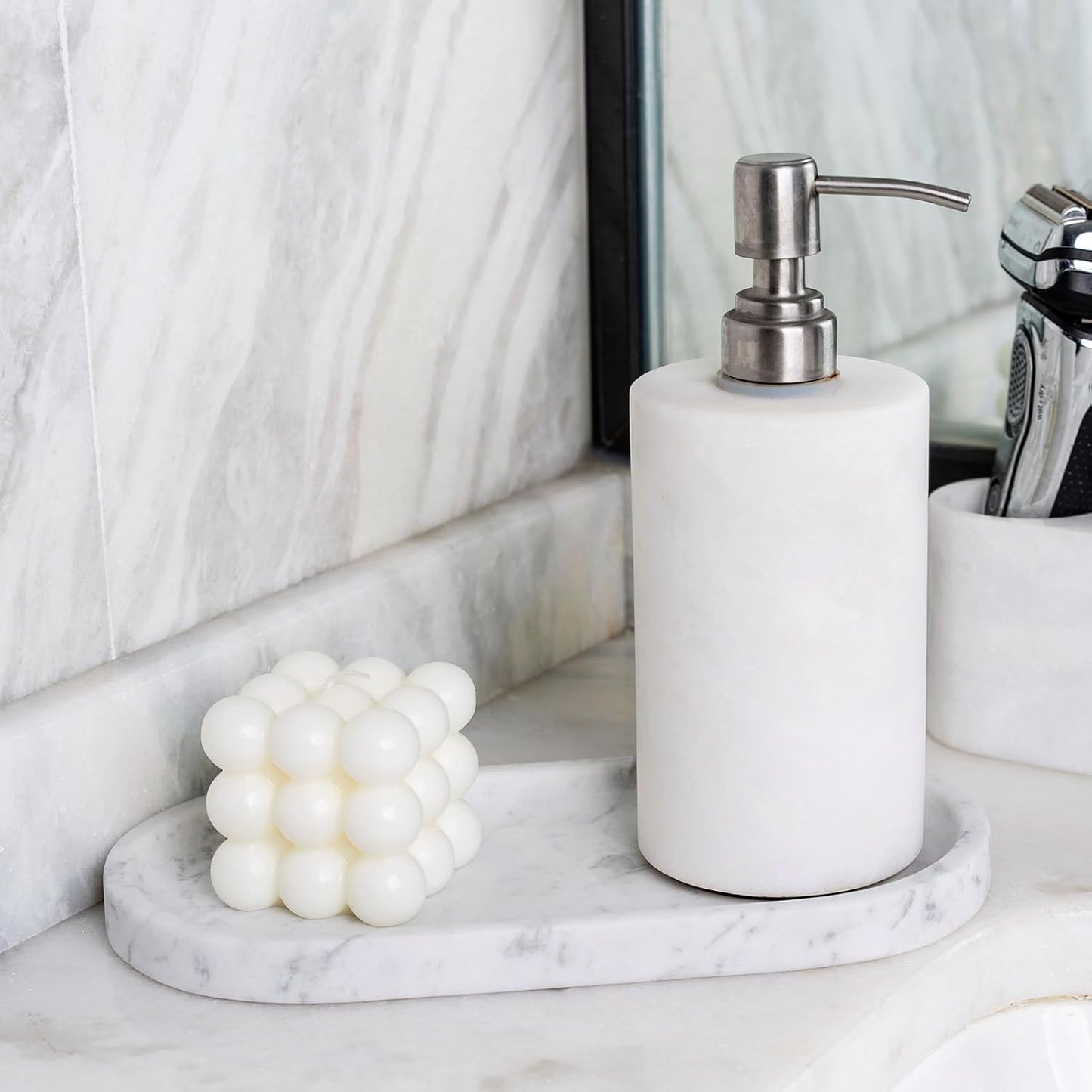 Marble Vanity Tray / Bianco Carrara White / 10 x 5 x 0.7
