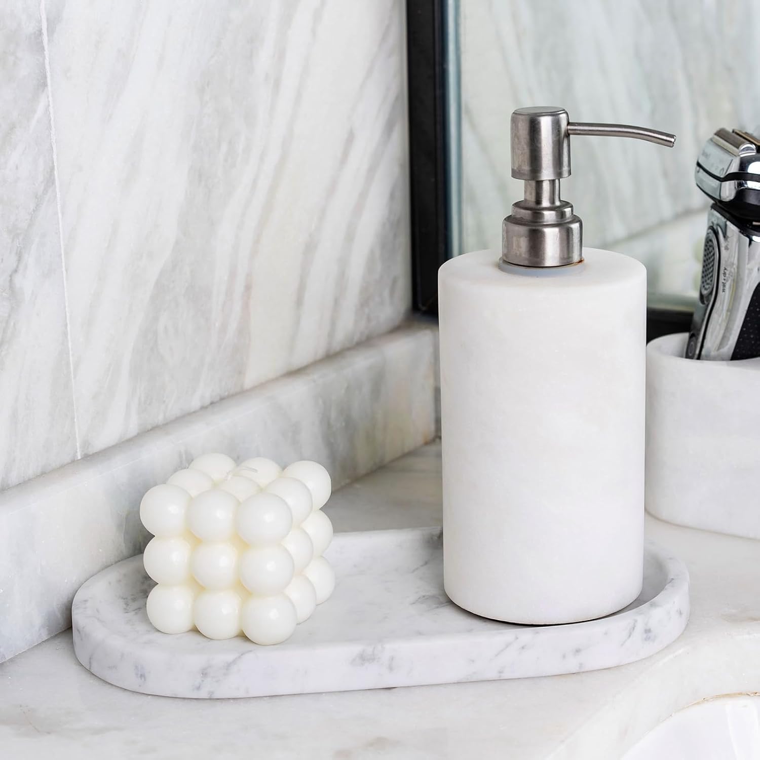 Marble Vanity Tray / Bianco Carrara White / 10 x 5 x 0.7
