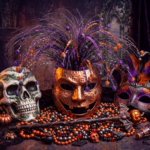 Suncalla 9 Pcs Halloween Floral Picks 17.7 Inch Artificial Glitter Stems Halloween Tree Vase Filler Decoration Purple Orange Black Table Centerpiece Decor Sprays Picks for Wreath Party Home