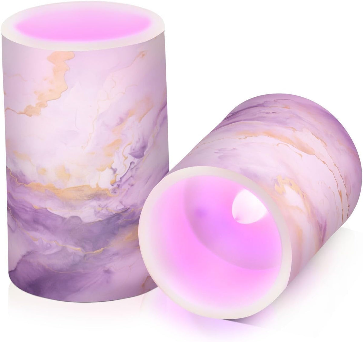 Flickering Flameless Candles, Purple Gold Marble LED Candles with Remote Timer, Set of 2 Battery Operated Candle for