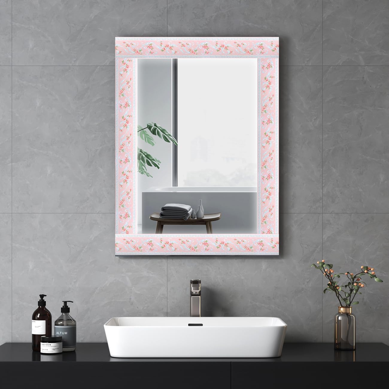 Flower Wallpaper Border Peel and Stick 3D Pattern Wall Decor Trim / Pink / 394 x 4.1