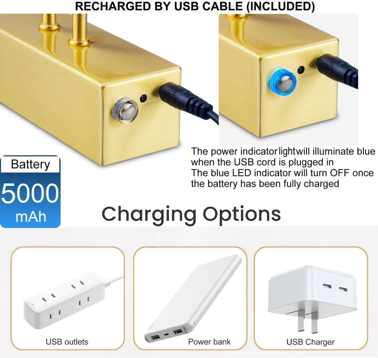 Wireless Picture Light Rechargeable, 16", Brass | 2 Colors, 280LM Dimmable, 5000mAh Battery Operated Wall Light with