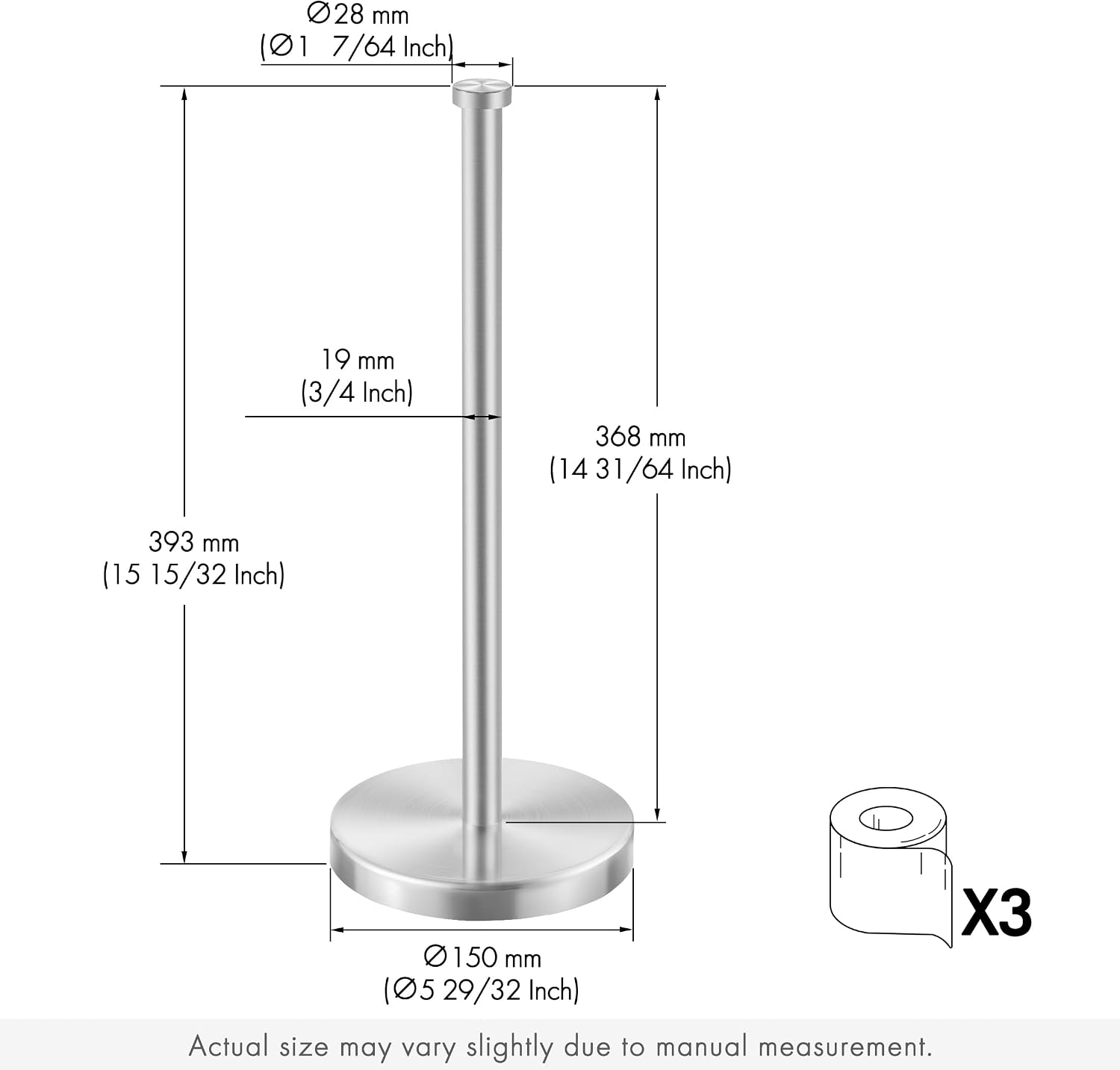KES Toilet Paper Storage Stand, Holds 3 Rolls, Brushed Stainless Steel | Heavy Base Prevents Tipping, Rustproof SUS304