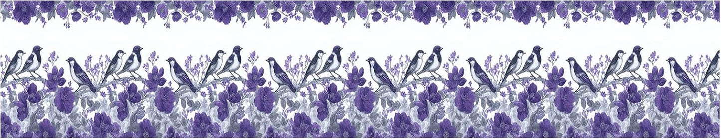 Wallpaper Border Peel and Stick Wall Border Self Adhesive Romantic / Purple Floral Bird / 196 x 4