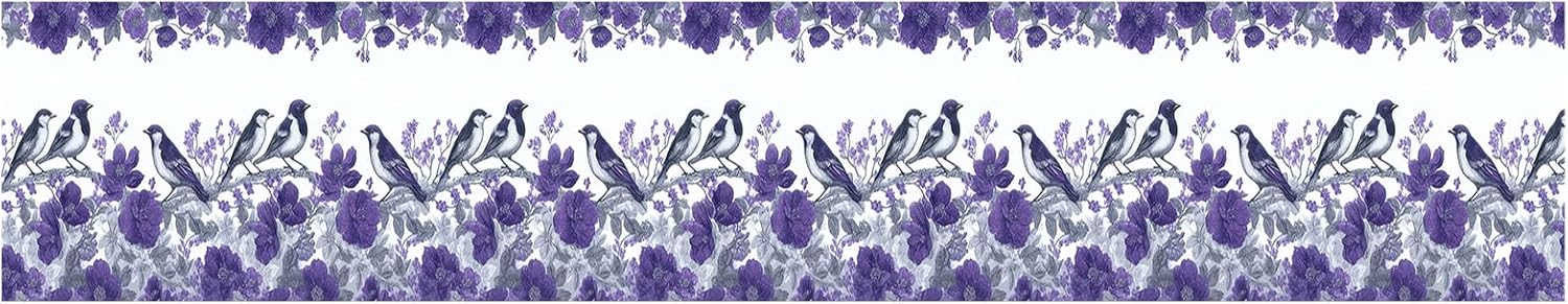 Wallpaper Border Peel and Stick Wall Border Self Adhesive Romantic / Purple Floral Bird / 196 x 4