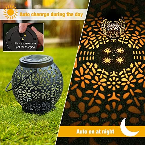 Brizled Solar Lantern Lights, 2 Pack Outdoor LED Hanging Lantern Lights with Star Projection, Warm White Solar Garden Lighting Retro Table Lanterns Light Waterproof for Garden Patio Courtyard Path