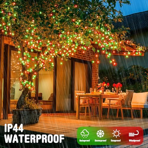 JMEXSUSS 100 LED Connectable Red and Green Christmas Lights with 8 Modes