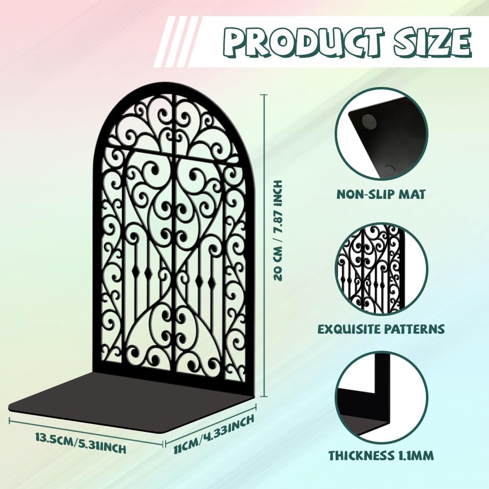 Metal Bookends / Modern Decorative Heavy Duty Study Book Ends Stoppers / Baroque Style Windows