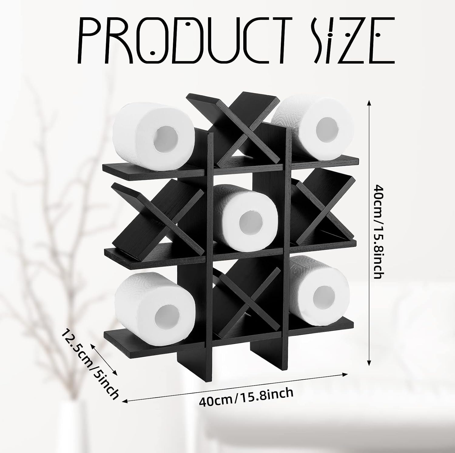 Weysat Tic Tac Toe Toilet Paper Holder,Black | Farmhouse Bathroom Decor, Freestanding or Wall Mount Storage for Tissue