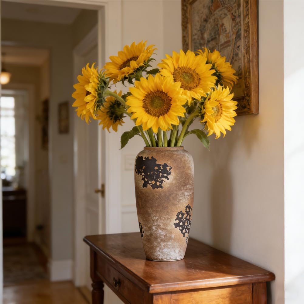 Large Rustic Ceramic Vase / Brown / 12.6 Inch