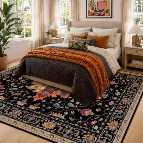 RELEANY Washable Area Rug, 6'x9', Black/Colorful