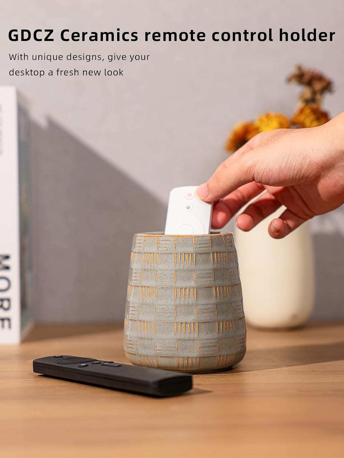 Ceramic TV Remote Control Holder / Grey