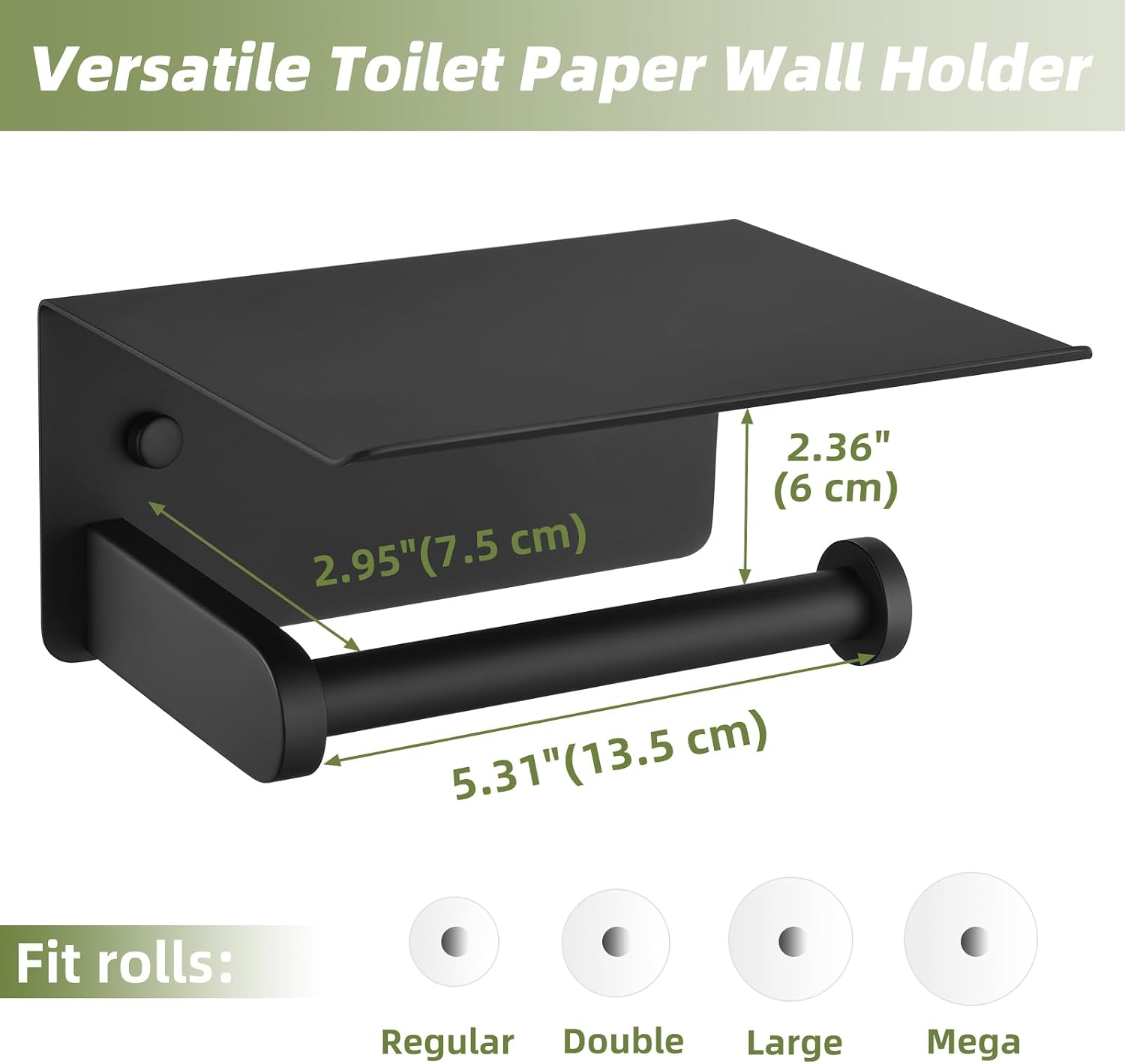 APLusee Toilet Paper Holder with Phone Shelf, Matte Black, Wall Mounted | 304 Stainless Steel, Rustproof Tissue Holder