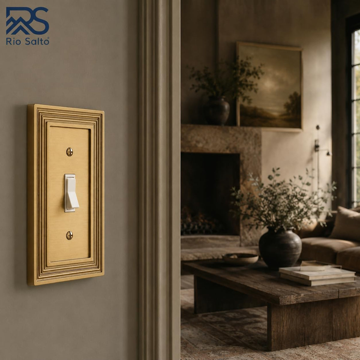 Rio Salto Gold Decorative Light Switch Cover Plate Outlet Covers 2 Pack Toggle Switch Plate Flip Switch Metal Wall