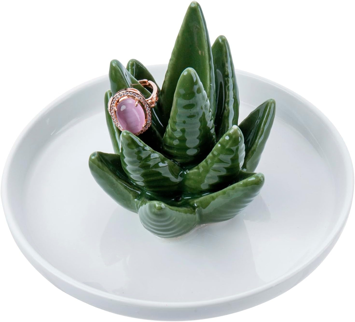 Decorative Ceramic Ring Tray for Jewelry / Ceramic Aloe / White