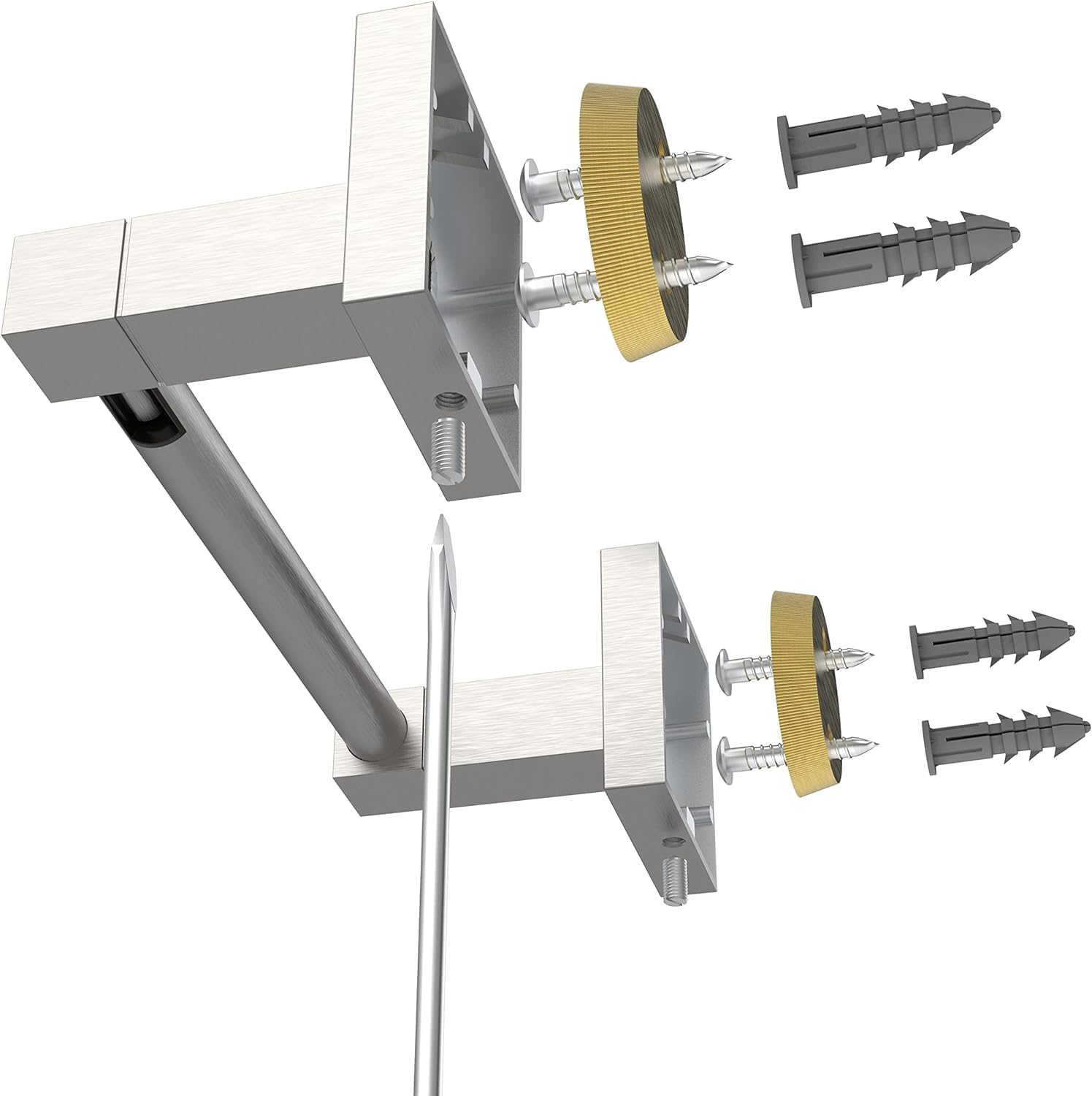 RUACQ Brushed Nickel Toilet Paper Holder Wall Mount for Bathroom, 2 Pack | Dual-Post Pivoting Tissue Roll Holder with