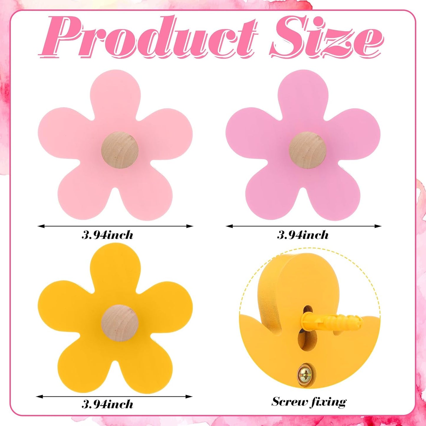 Pcs Daisy Wall Hooks Wood Flower Towel Hooks Flower Decorative / Yellow, Pink, Purple / Set of 3