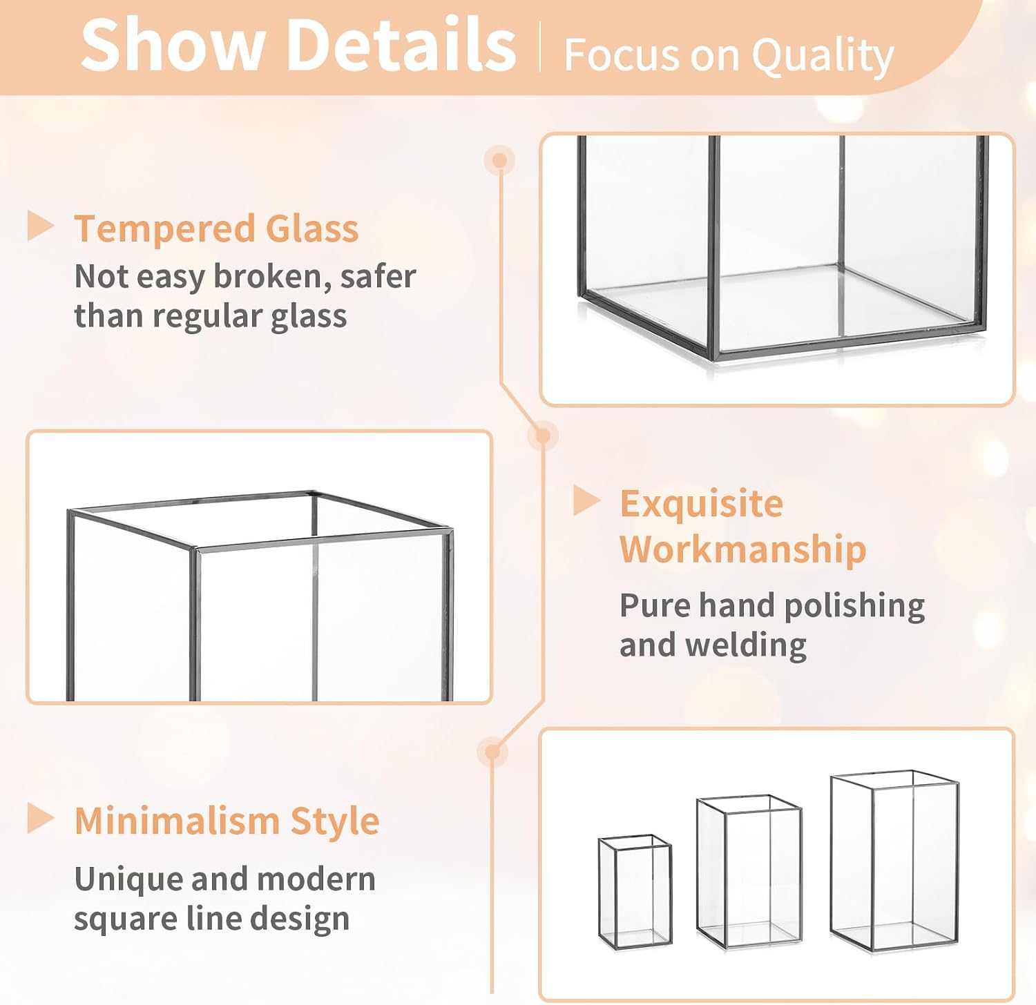 NUPTIO Hurricane Glass Candle Holders: 6 Pcs Clear Lantern Pillar Candles Holder with Black Metal Frame Modern Candle