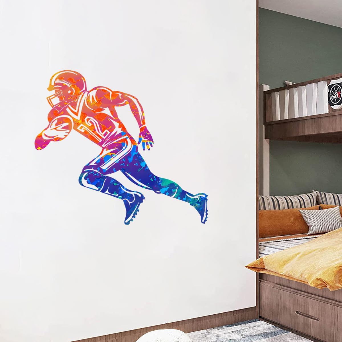 Colors Splash Football Player Wall Decals Creative Sports Player Silhouette Wall Stickers / Colorful