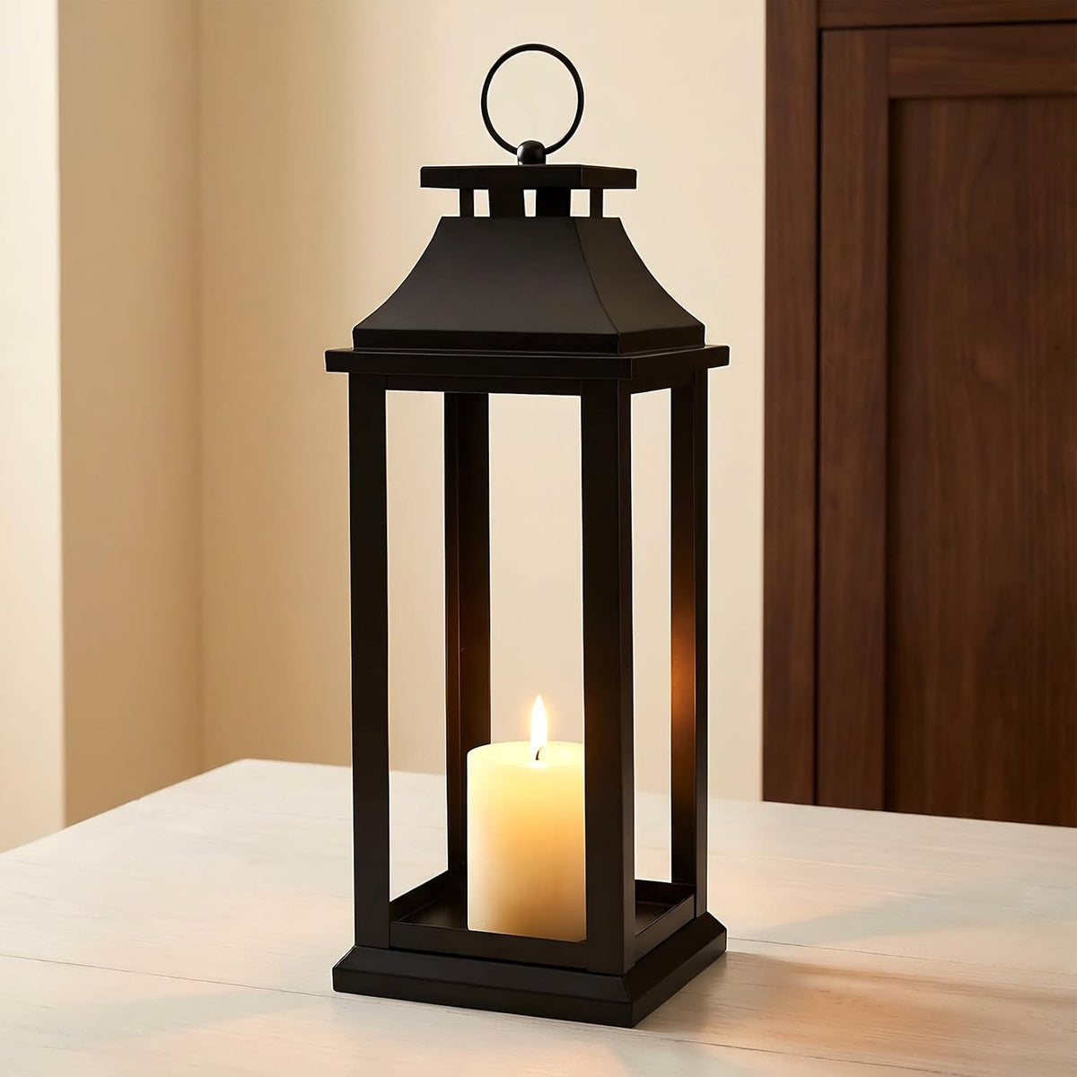Modern Farmhouse Black Lantern Candle Holder – 18” Hanging Decorative Lantern for Indoor & Outdoor Home Décor – Ideal