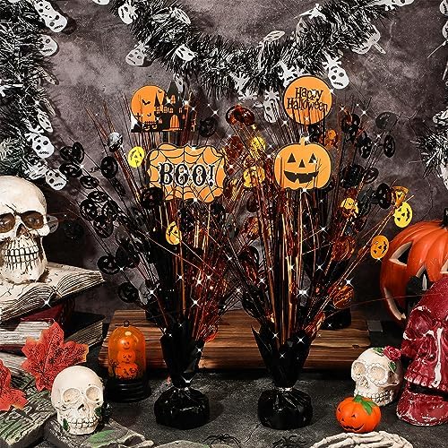 Riceshoot 16 Pcs Halloween Metallic Foil Spray Centerpieces for Tables Orange Black Burst Centerpiece Table Decorations with Pumpkin Boo Castle Happy Halloween Cards for Halloween Party