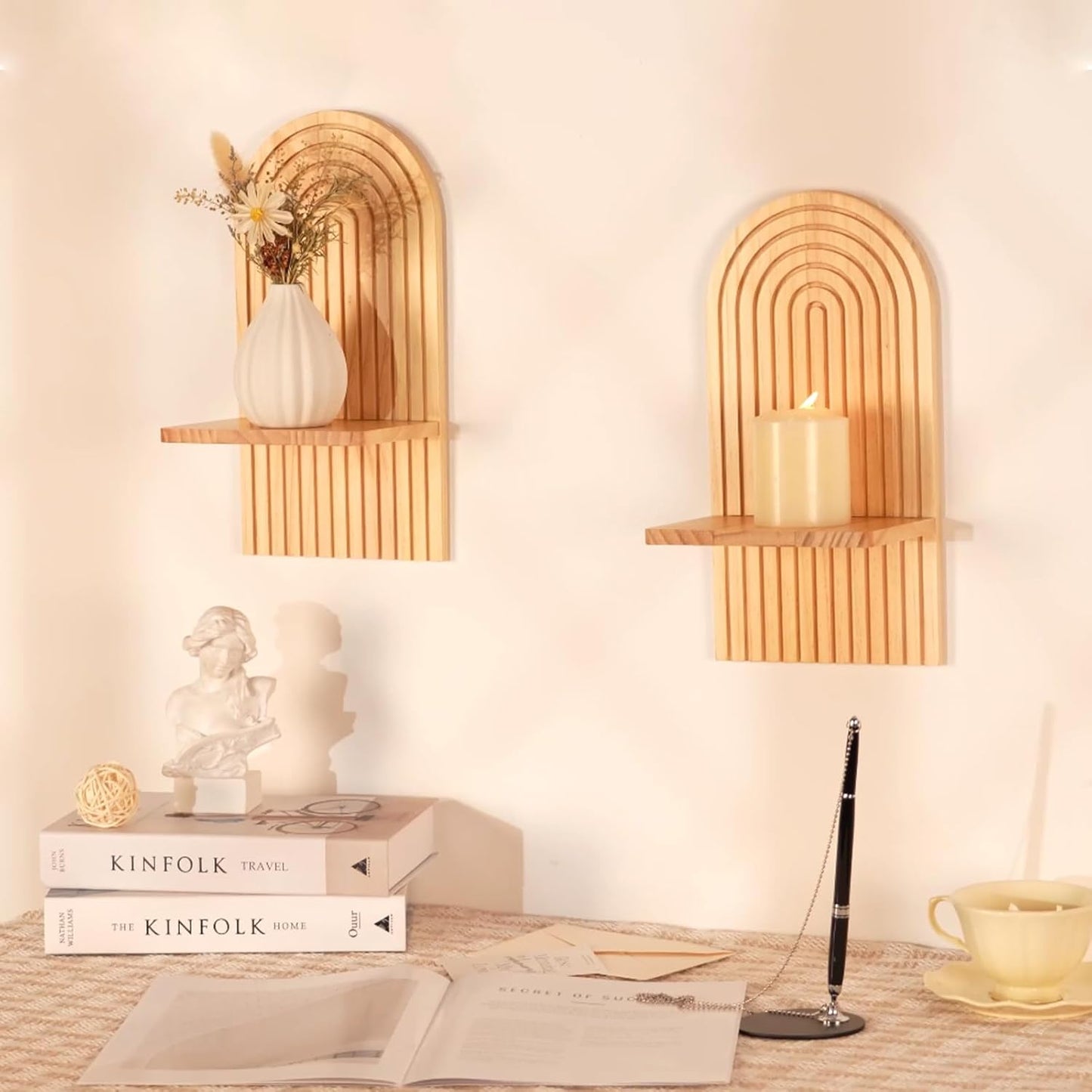 Modern Minimalist Mid Century Wall Candle Holder / Natural