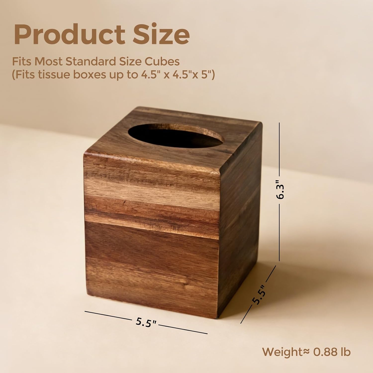 Acacia Wood Tissue Box Cover / Natural Acacia