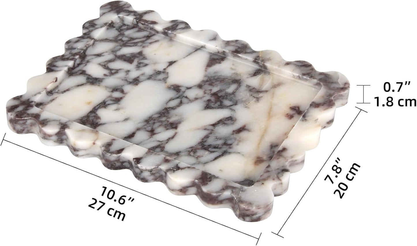 Scalloped Marble Decorative Tray / Calacatta Viola / 10.8 x 8 x 1.2 / Natural