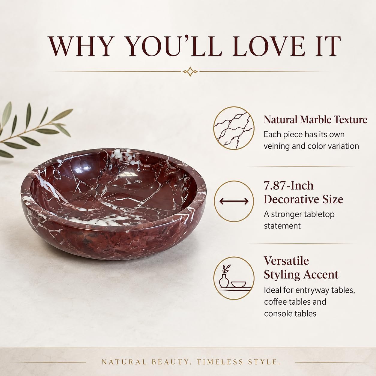 Large Decorative Marble Bowl / Purplered-7.87inch / 7.87 Inch