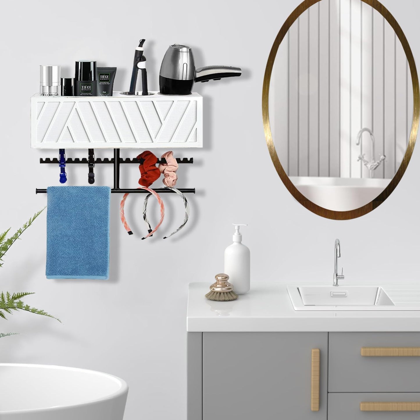 Rustic Hair Dryer Holder Wall Mounted,Hair Styling Tools & Accessories Organizer,Bathroom Supplies & hot Tools vanities